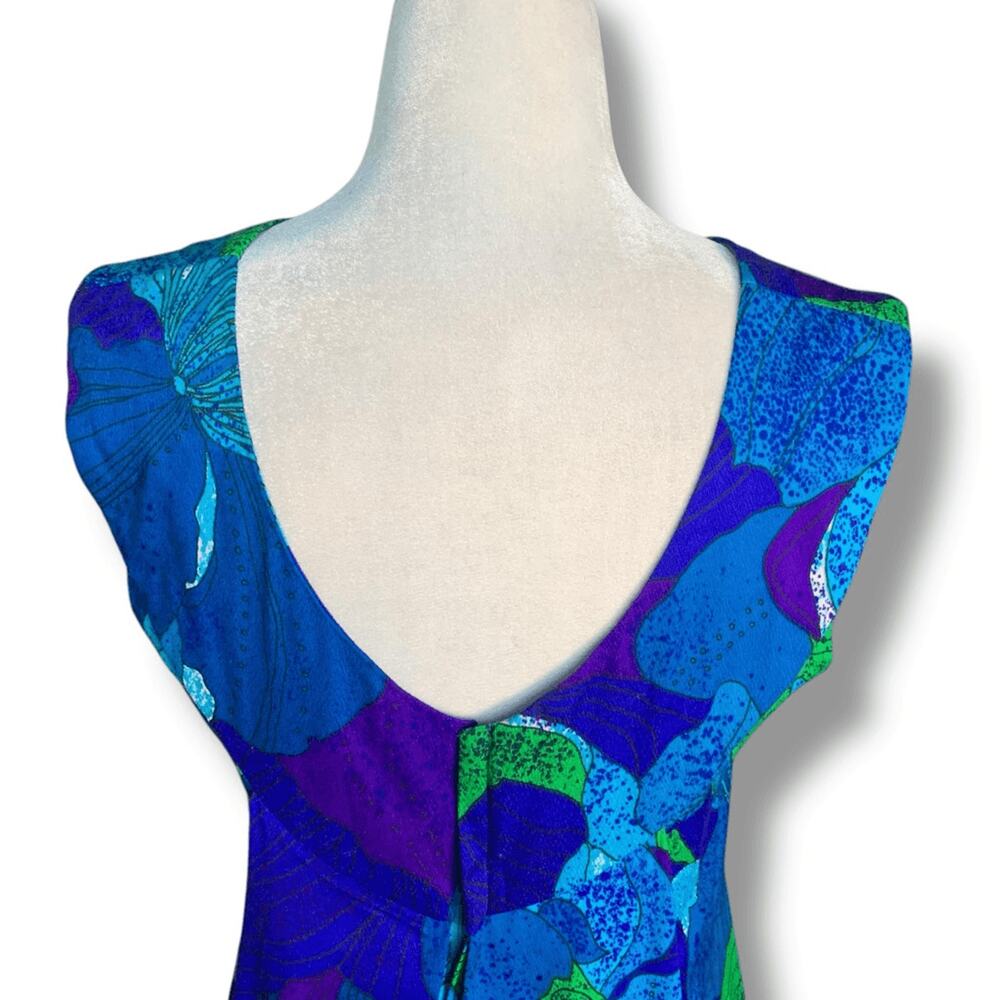 Vintage 60s Hale Muu Hawaiian Maxi Dress Blue Purple Green Abstract Floral Small - Picture 10 of 13